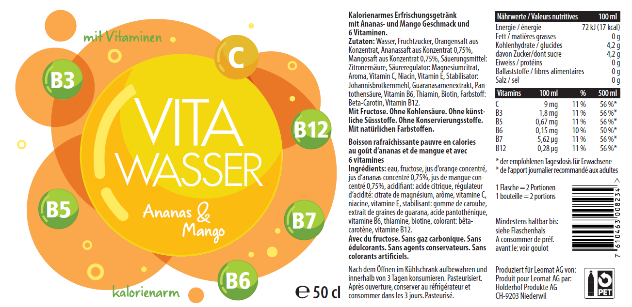 Vita Wasser Mango 50Cl Pet