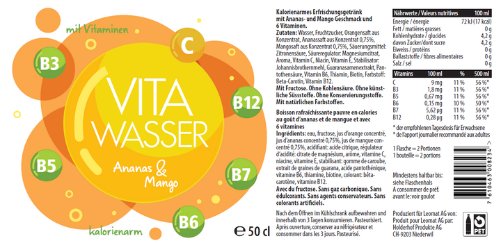 Vita Wasser Mango 50Cl Pet
