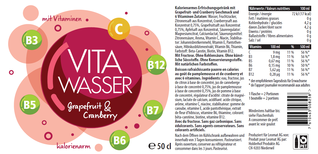 Vita Wasser Grapefruit 50Cl Pet